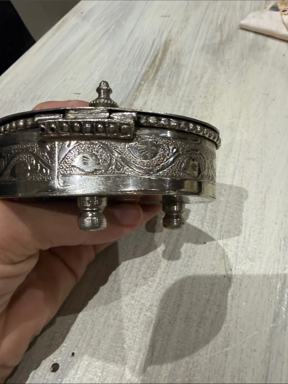 Vintage Numbered and stamped Ornate Silver-Tone Decorative Lidded Trinket Box